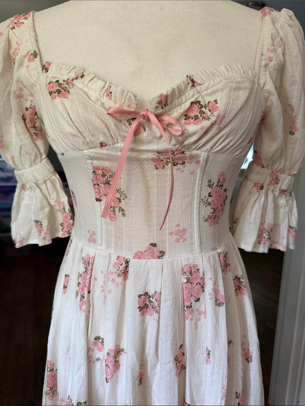 LACEMADE Pink Floral Cottagecore Maxi Dress XS Romantic Coquette - Picture 6 of 13